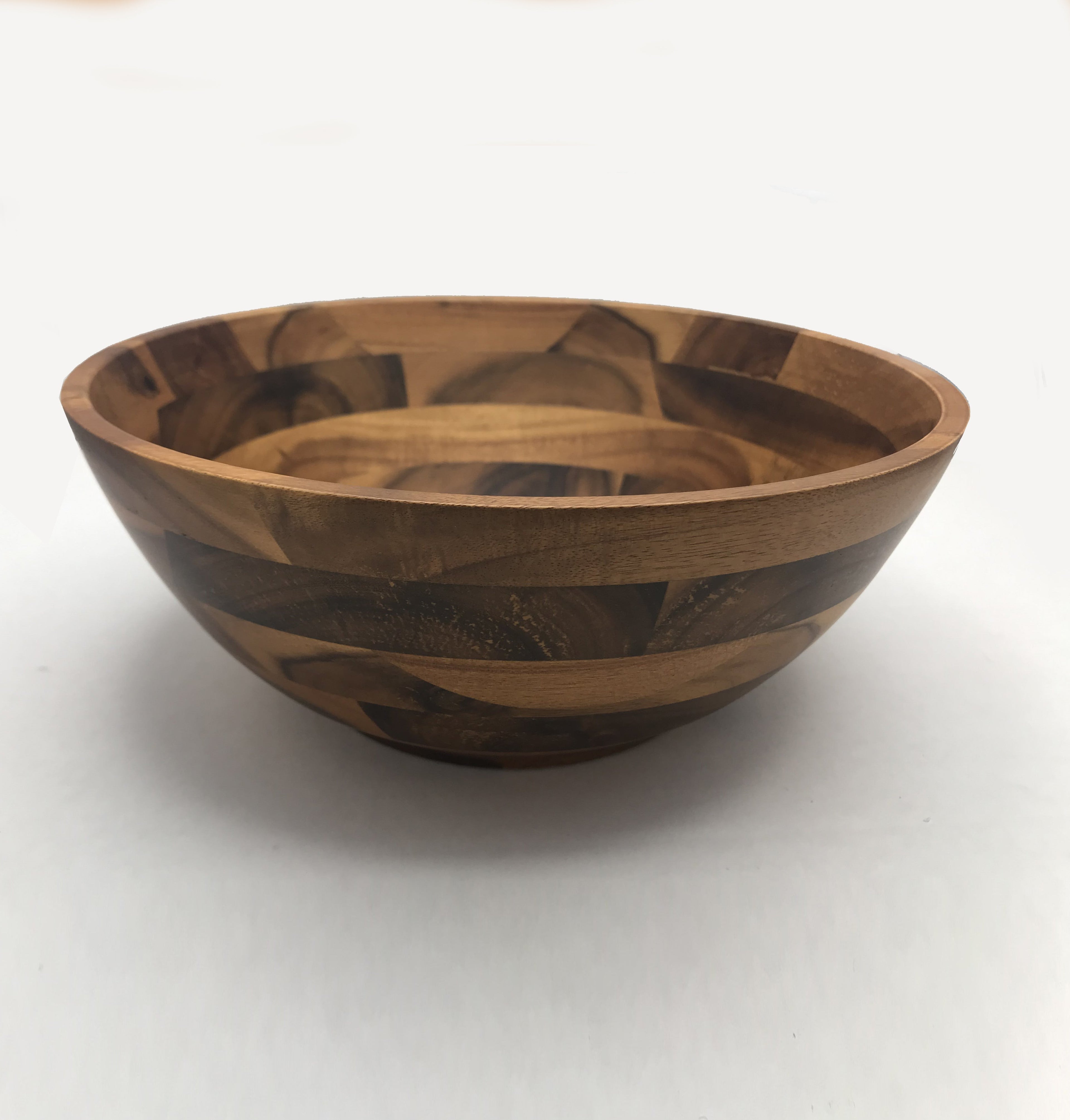 [ Set of 6 ] Zavis Green Acacia Wood Round Salad Bowl 10"  | Dishwasher Safe