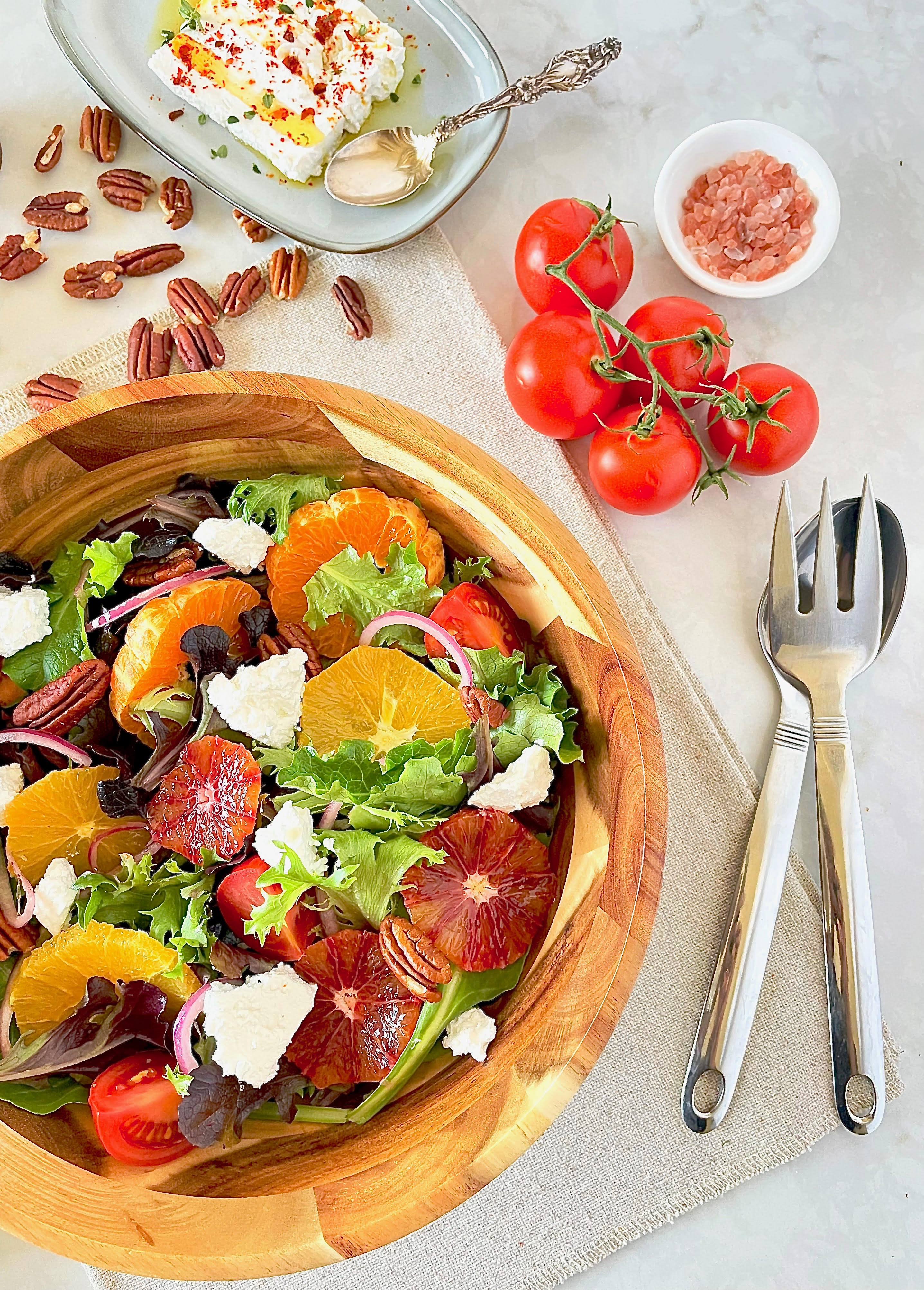 [ Set of 6 ] Zavis Green Acacia Wood Round Salad Bowl 10"  | Dishwasher Safe